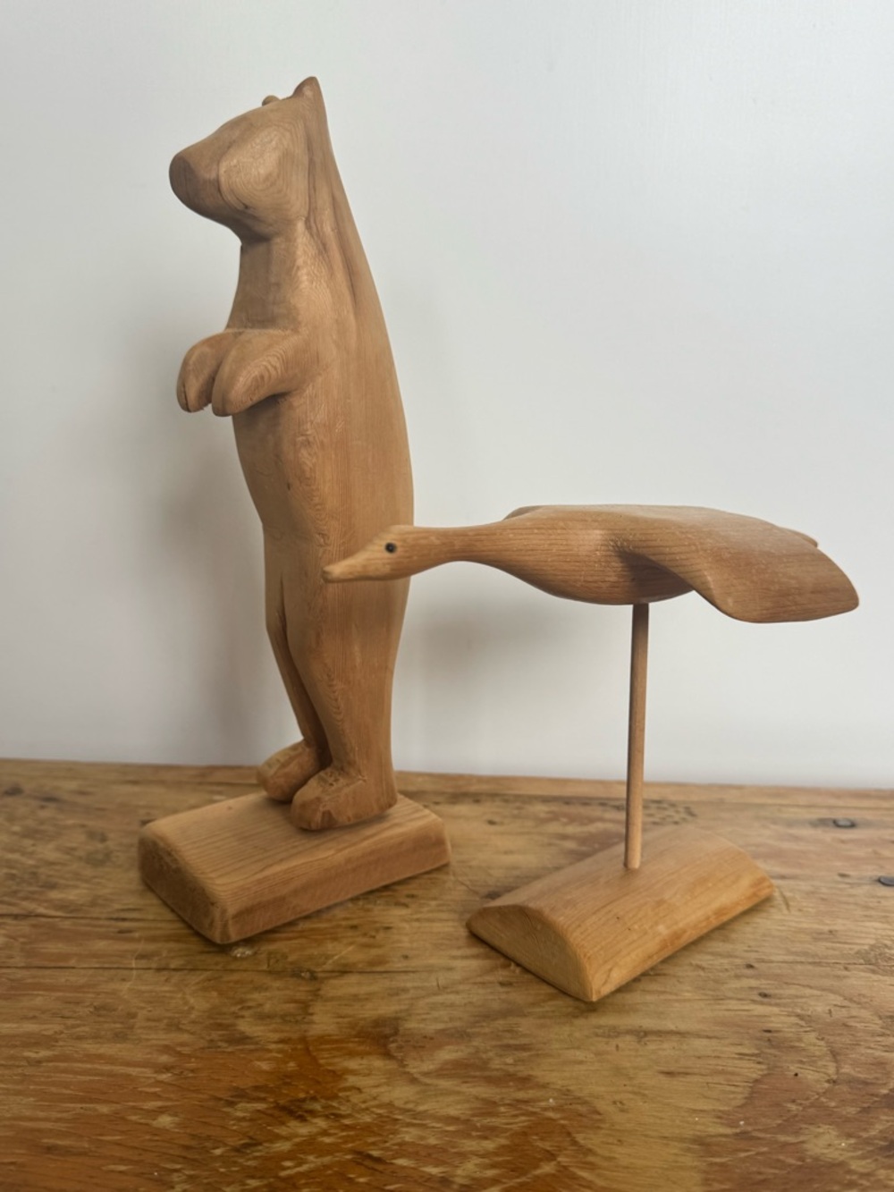Vintage Hand Carved Wooden Bear and Bird